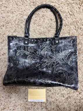 Patricia Nash Black Floral Embossed Tote Black/silver